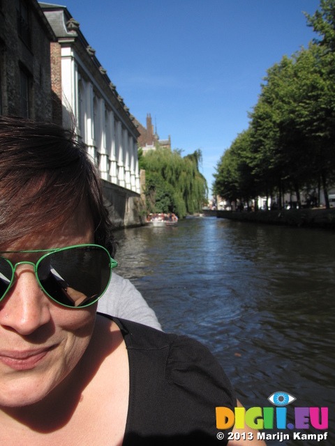 SX30054 Jenni on canal boat in Brugge